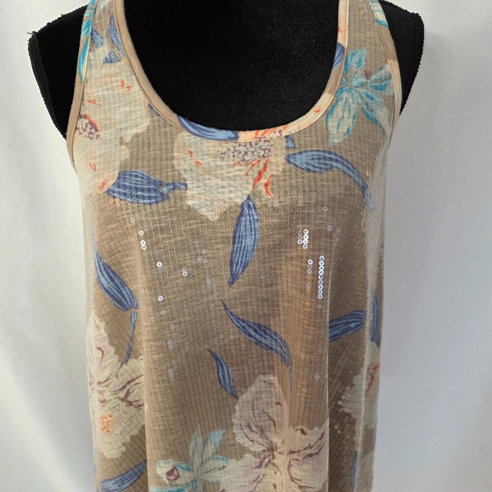 American Rag Cie 1984 Aqua Beige Peach color w/ Beads all over Size M    T534